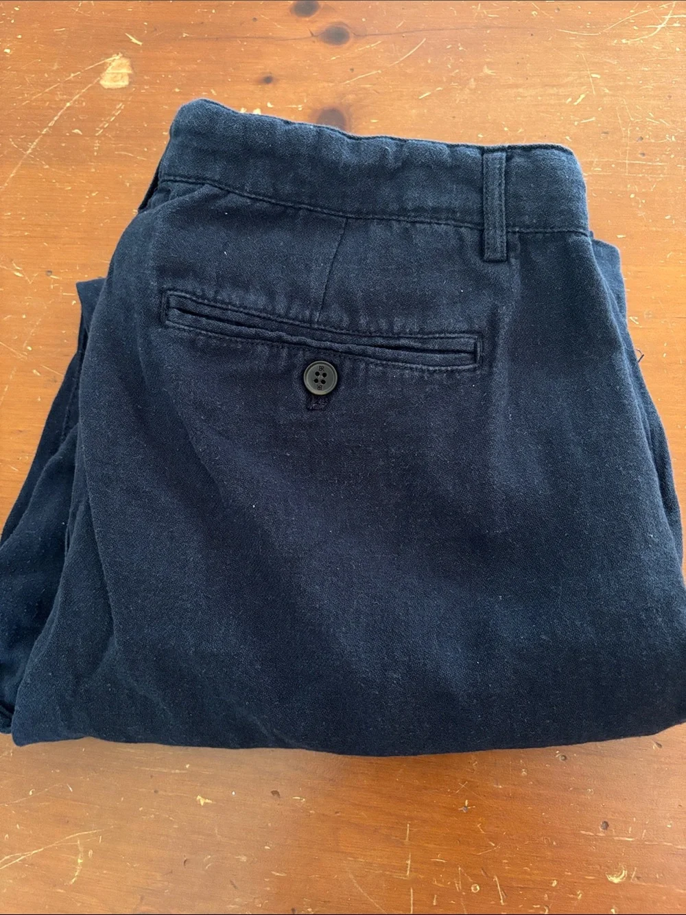 Banana Republic Navy Linen Blend Straight Leg Pants Flat Front
